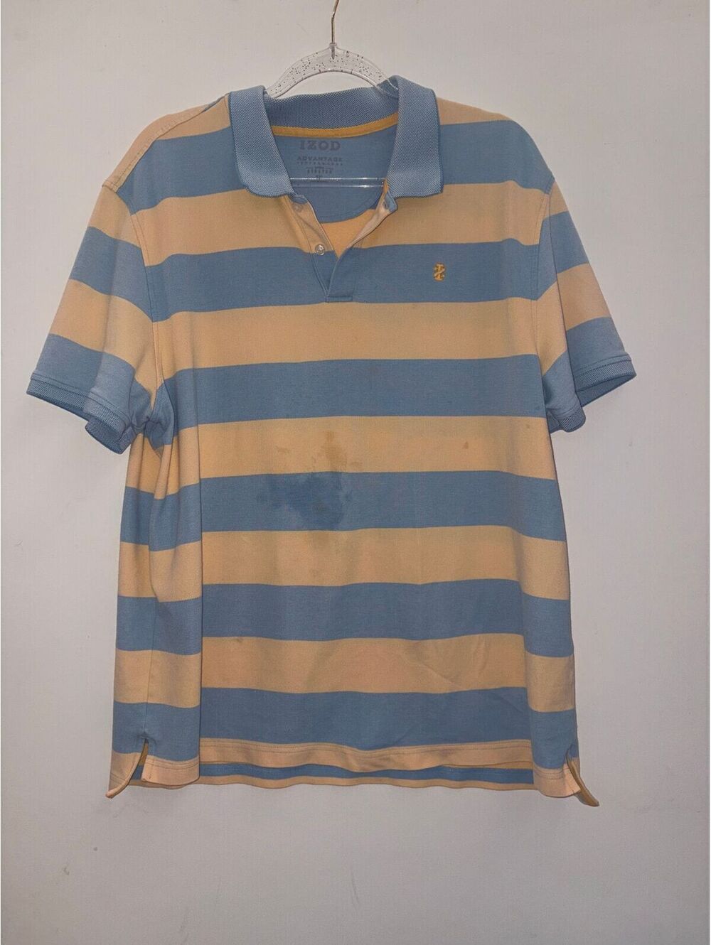 IZOD Wide Stripe Polo Light Blue Cream